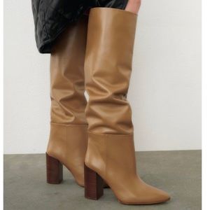 Zara Heeled Leather Knee High Boots